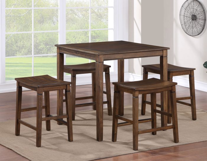 Westlake 5-Pack Counter Set, Brown (Counter Table & 4 Counter Stools)