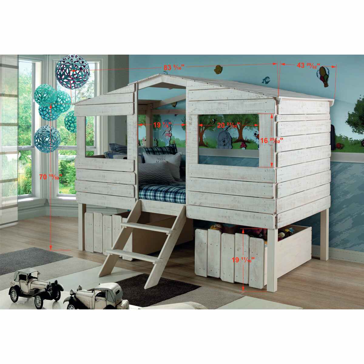 TWIN TREE HOUSE LOFT RUSTIC SAND W/DRAWERS