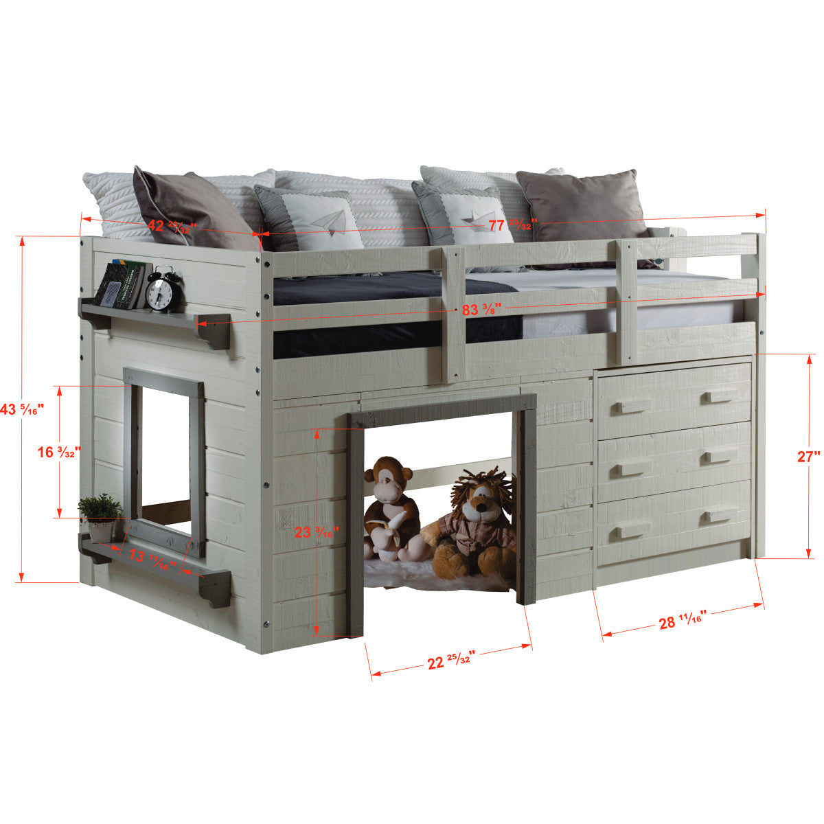 TWIN SWEET DREAMS LOW LOFT WHITE/GREY