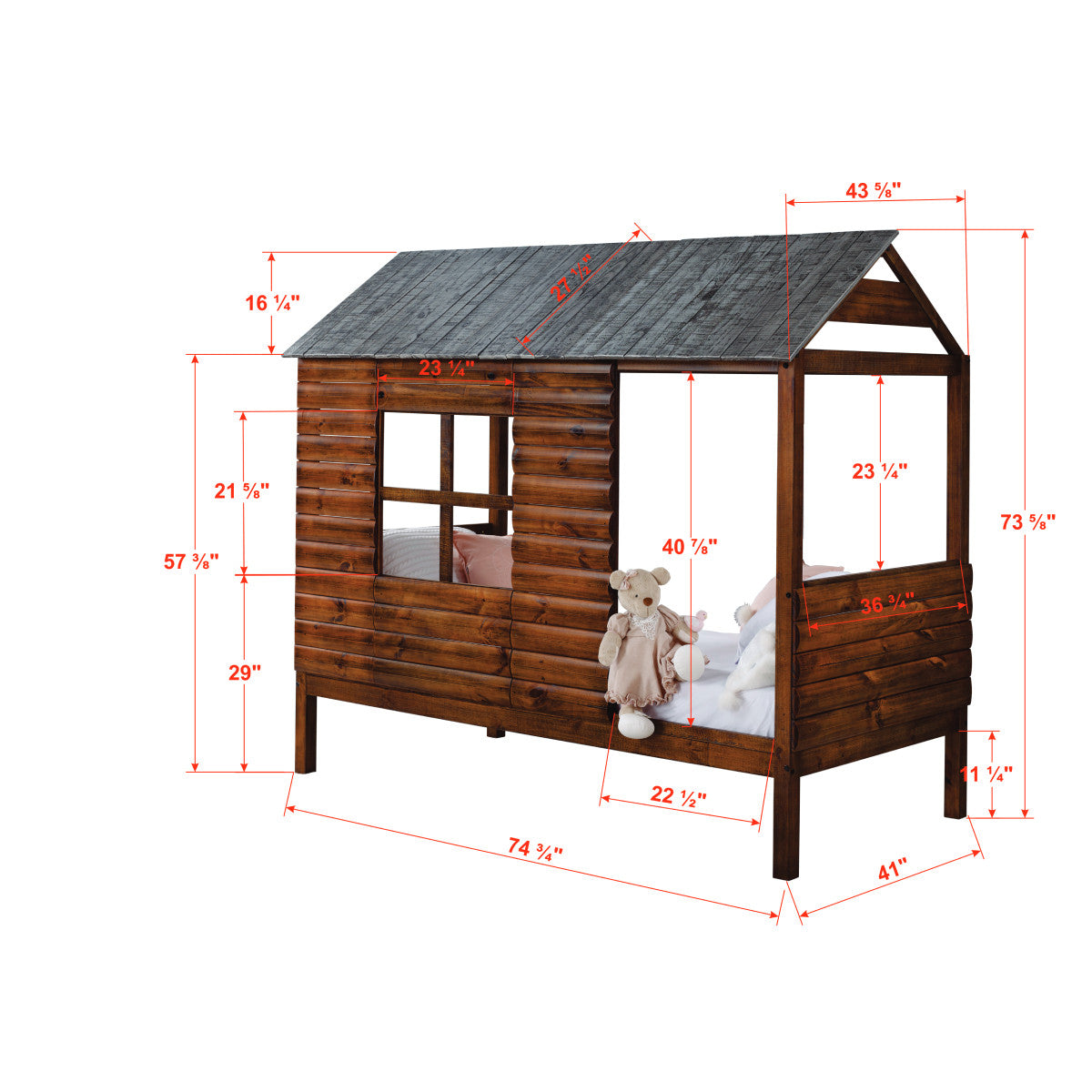 TWIN LOG CABIN LOW LOFT RUSTIC WALNUT