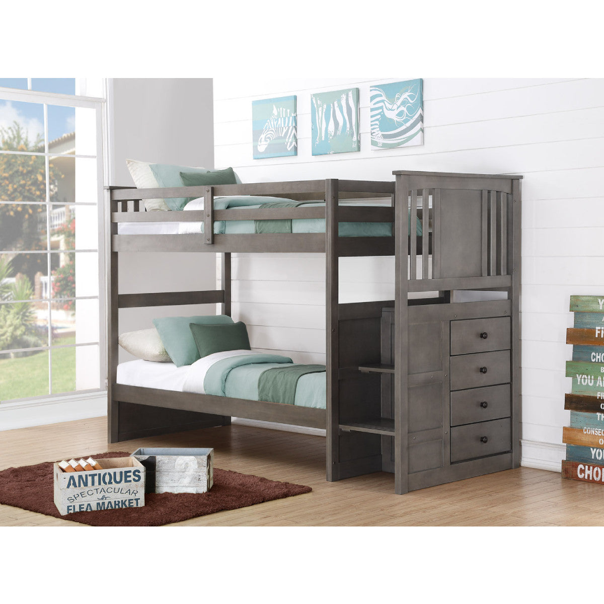 TWIN/TWIN PRINCETON STAIRWAY BUNK SLATE GREY