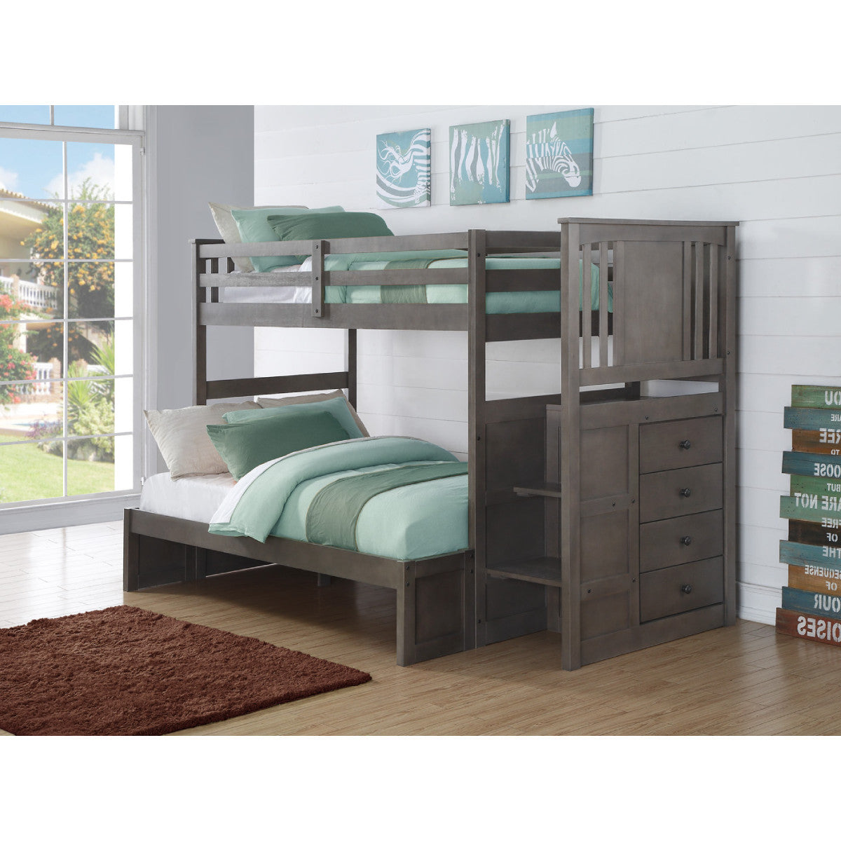 TWIN/FULL PRINCETON STAIRWAY BUNK BED WITH EXT KIT SLATE GREY