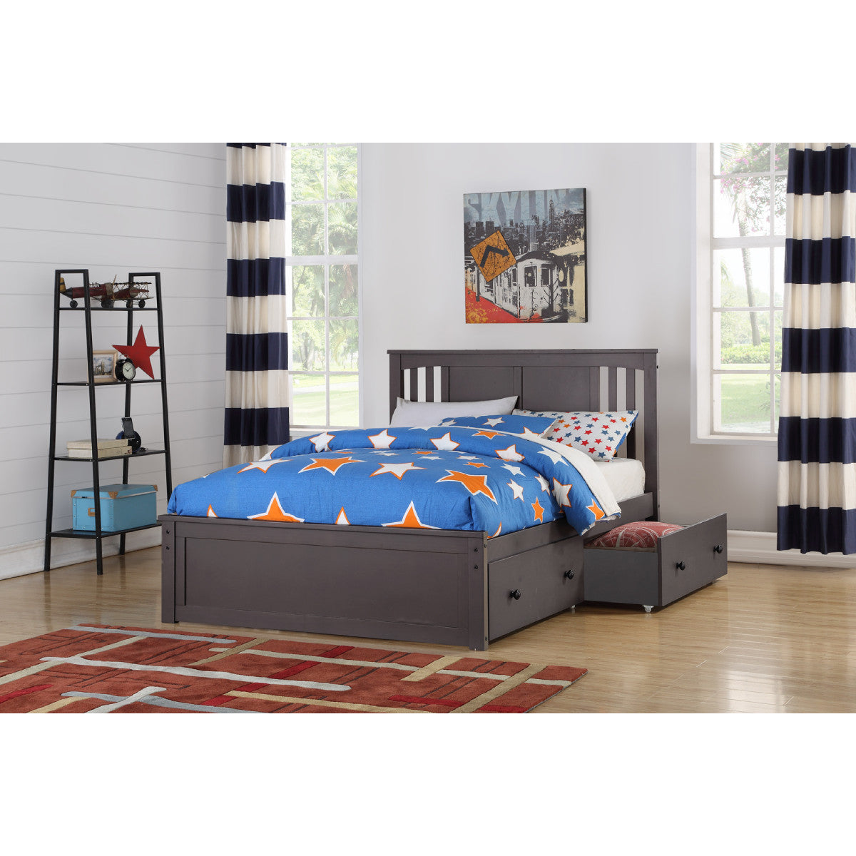 FULL PRINCETON BED WITH DUAL UNDERBED DRAWERS SLATE GREY FINISH