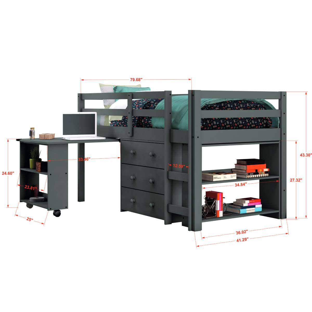 LOW LOFT BED DARK GREY