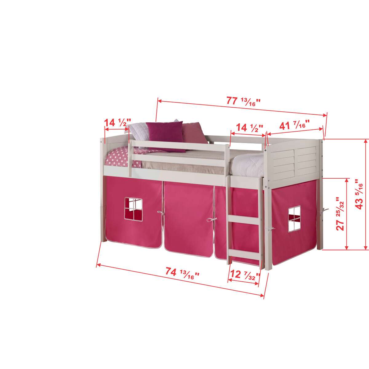 TWIN LOUVER LOW LOFT WHITE W/PINK TENT