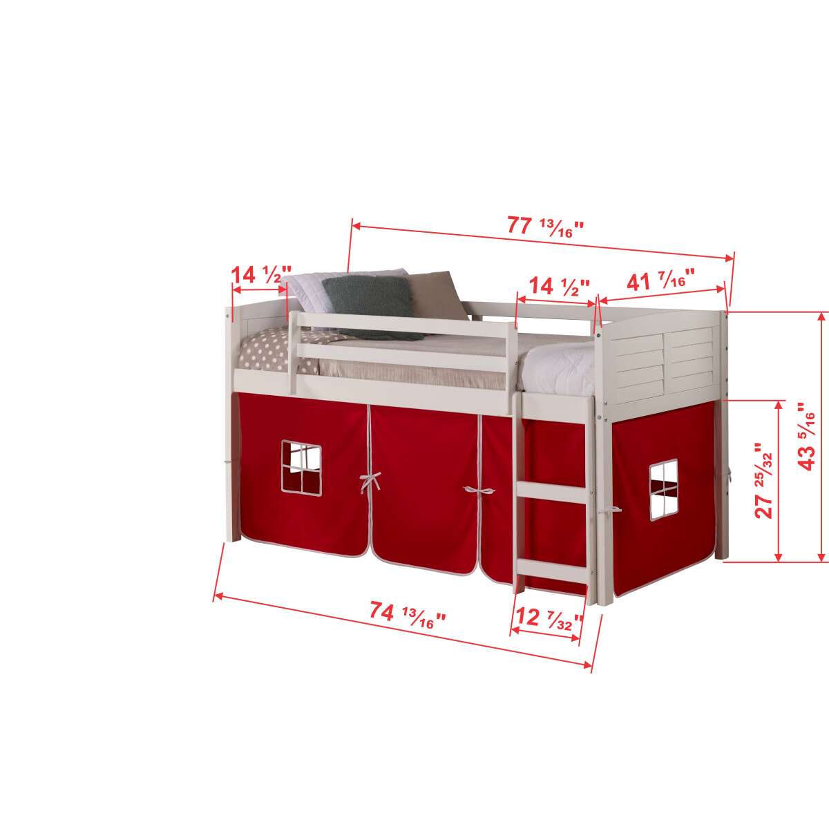 TWIN LOUVER LOW LOFT WHITE W/RED TENT