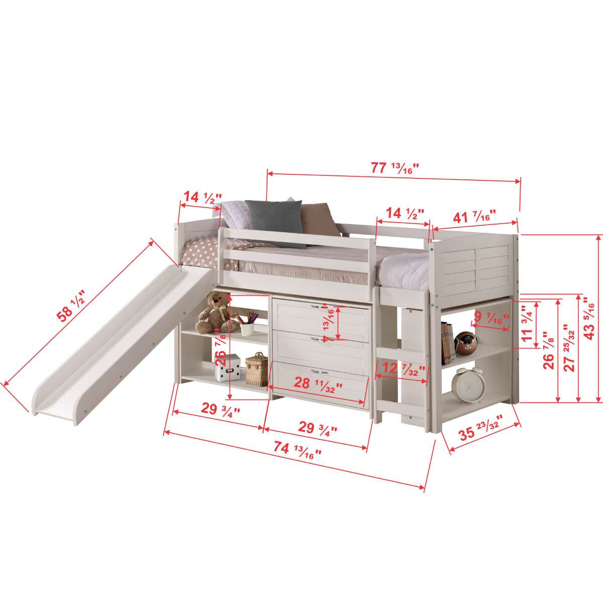 TWIN LOUVER LOW LOFT W/SLIDE IN WHITE FINISH GROUP B