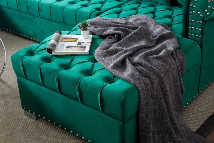 Larry Green Velvet Double Chaise Sectional