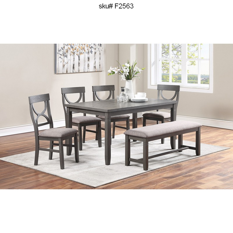 F2563 Cat.23.P139-|6PCS DINNING SET (TABLE+4 CHAIRS+BENCH) GREY