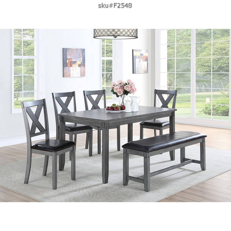F2548 Cat.23.P138-|6PCS DINING TABLE SET (TABLE+4 CHAIRS+BENCH) GR