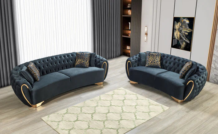 Victoria Holly Green Velvet Sofa & Loveseat