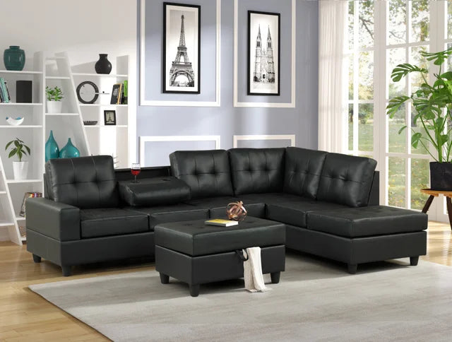 Heights Sectional + Ottoman Set (Black)