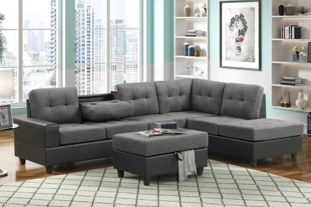 PU8-HEIGHTS SECTIONAL + STORAGE OTTOMAN SET