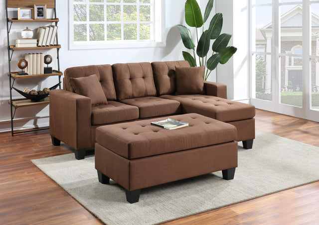 Naomi Brown Linen - Reversible Sectional & Ottoman