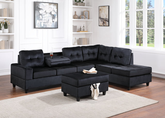 20Heights Sectional + Ottoman - Black Velvet