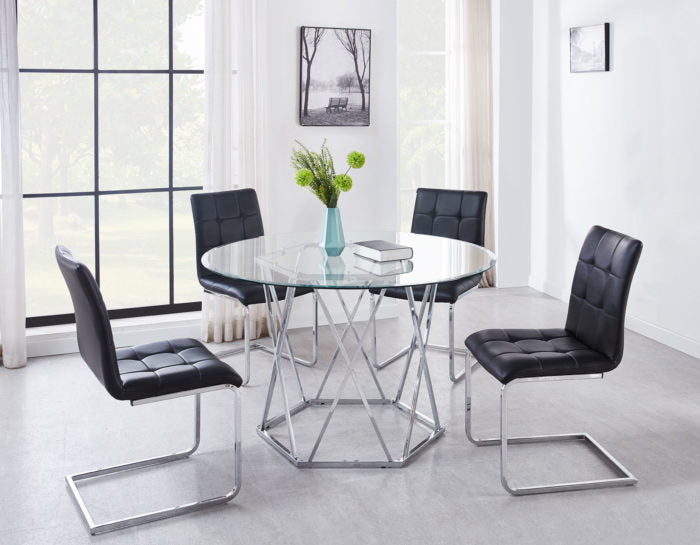 Escondido Black 5 Piece Set(Glass Top Table & 4 Side Chairs)