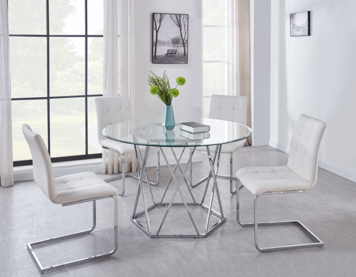 Escondido White 5 Piece Set (Glass Top Table & 4 Side Chairs)