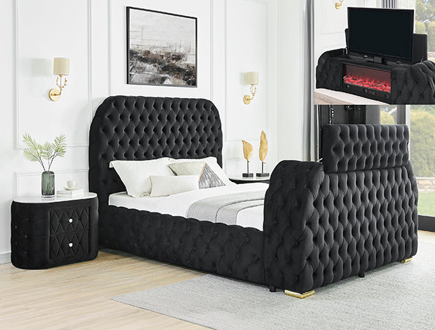 5115BK NATALIA BED W/FIREPLACE,TV LIFT BK