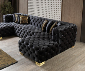 Neva Black Velvet Double Chaise 138” Sectional