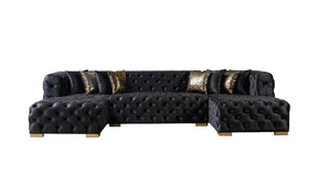 Neva Black Velvet Double Chaise 138” Sectional