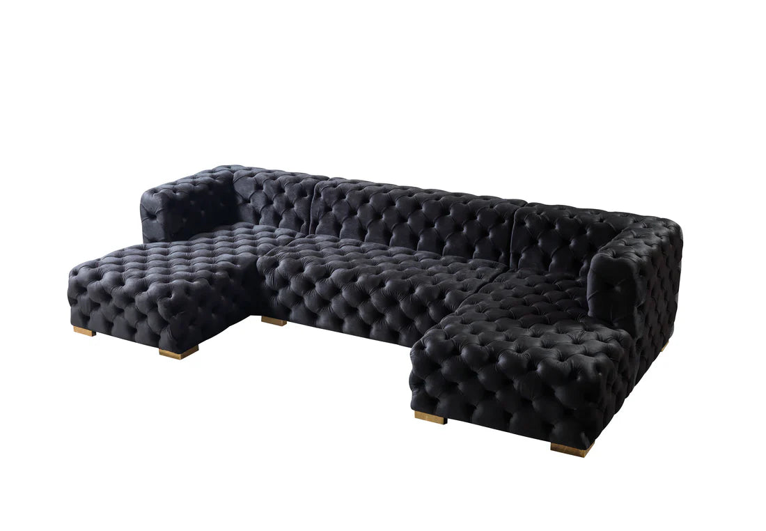 Neva Black Velvet Double Chaise 138” Sectional