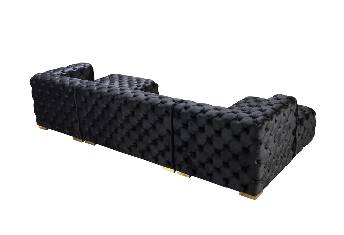 Neva Black Velvet Double Chaise 138” Sectional