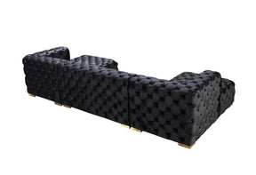 Neva Black Velvet Double Chaise 138” Sectional