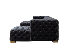 Neva Black Velvet Double Chaise 138” Sectional