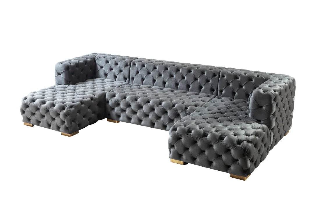 Neva Gray Velvet Double Chaise 138” Sectional