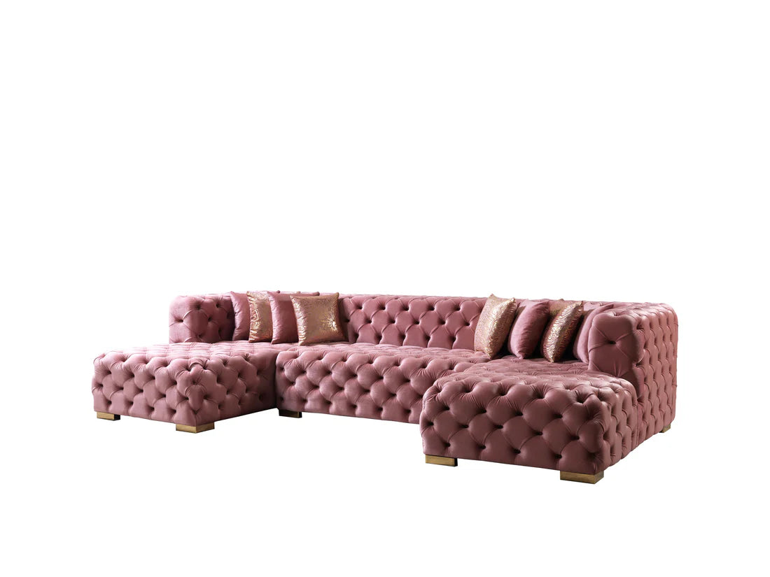 Neva Pink Velvet Double Chaise 138” Sectional