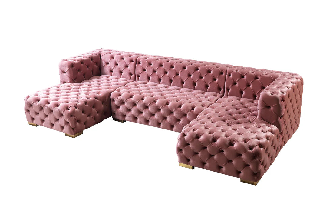 Neva Pink Velvet Double Chaise 138” Sectional