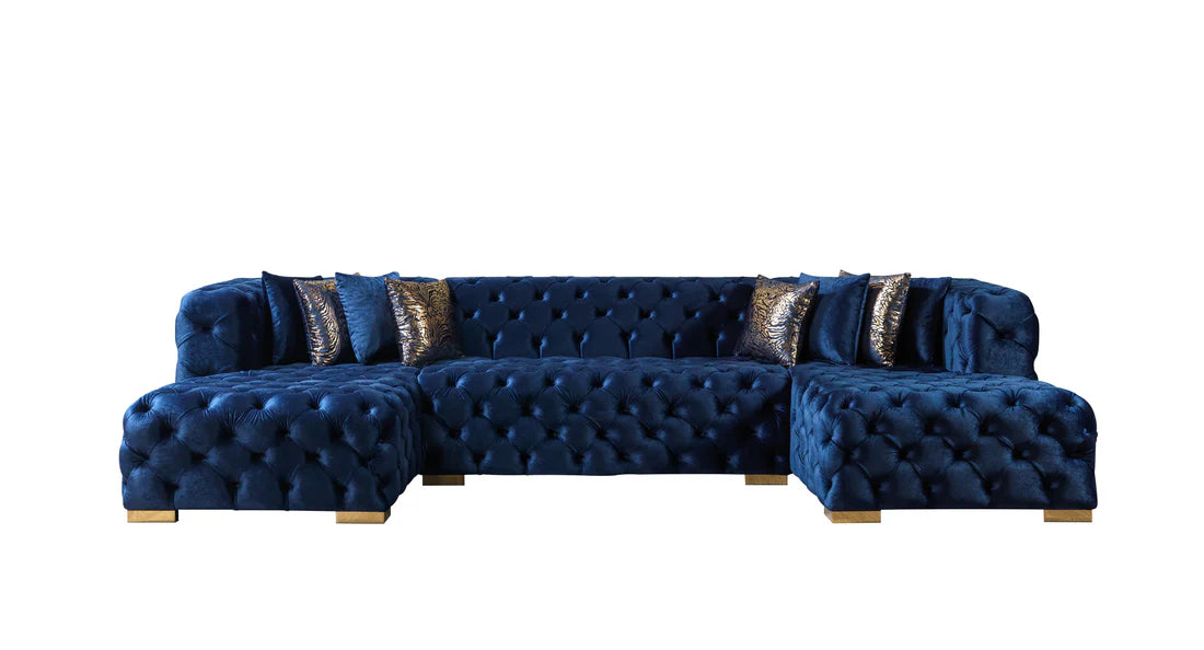 Neva Blue Velvet Double Chaise 138” Sectional