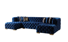 Neva Blue Velvet Double Chaise 138” Sectional