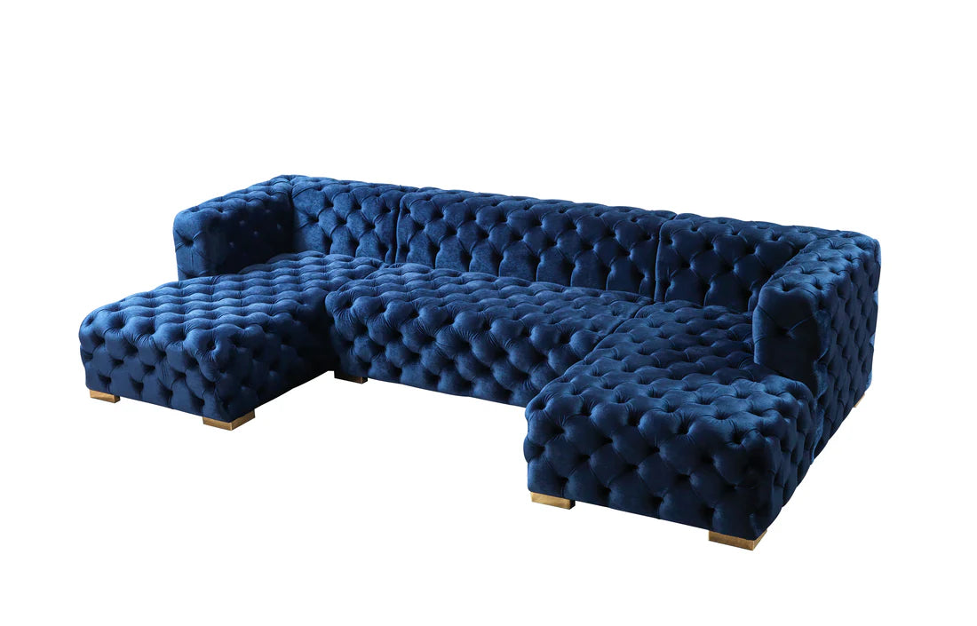 Neva Blue Velvet Double Chaise 138” Sectional