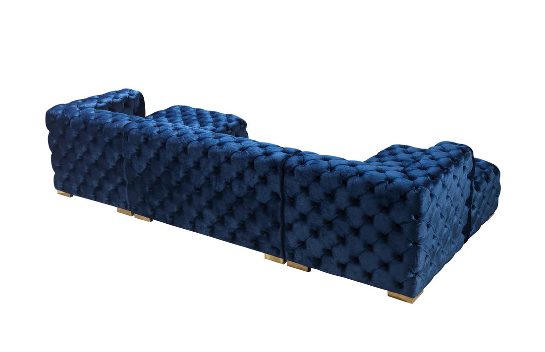 Neva Blue Velvet Double Chaise 138” Sectional