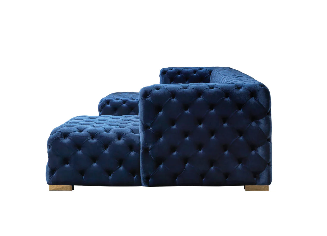 Neva Blue Velvet Double Chaise 138” Sectional