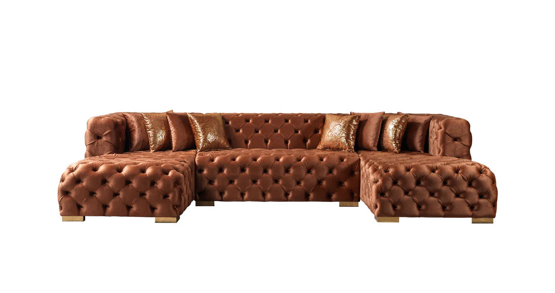 Neva Orange Velvet Double Chaise 138” Sectional