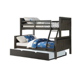 TWIN/FULL BUNK BED IN CITY SHADOW FINISH WITH TWIN TRUNDLE BED IN LOW SHEEN BLACK FINISH