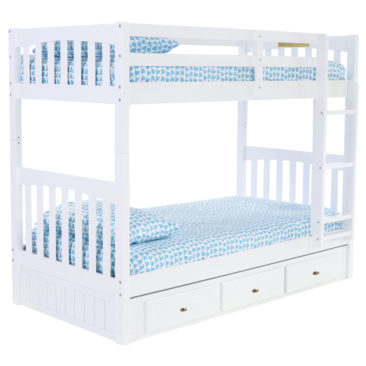 TWIN/TWIN MISSION BUNK BED WITH 3 DRAWER UNDERBED STORAGE IN WHITE FINISH