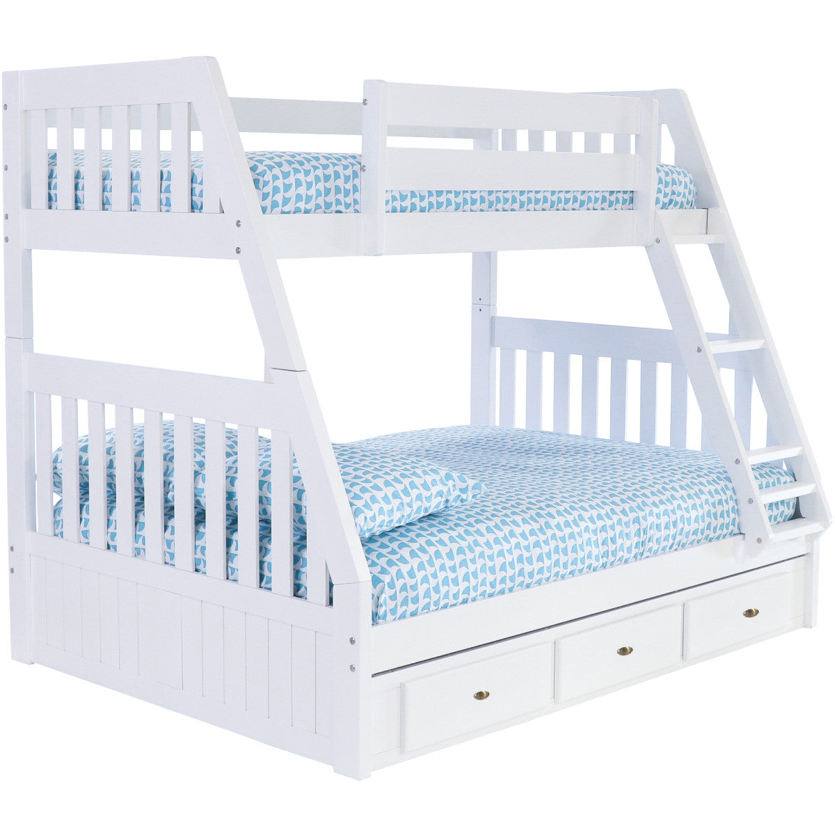 TWIN/FULL MISSION BUNK BED WITH 3 DRAWER UNDERBED STORAGE IN WHITE FINISH