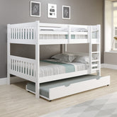 FULL/FULL MISSION BUNK BED W/TWIN TRUNDLE BED IN WHITE FINISH