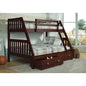 TWIN/FULL MISSION BUNK BED W/DUAL UNDER BED DRAWERS IN DARK CAPPUCCINO FINISH