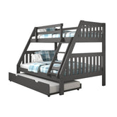 TWIN/FULL MISSION BUNK BED W/TWIN TRUNDLE BED IN DARK GREY FINISH