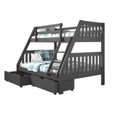 TWIN/FULL MISSION BUNK BED W/DUAL UNDER BED DRAWERS IN DARK GREY FINISH