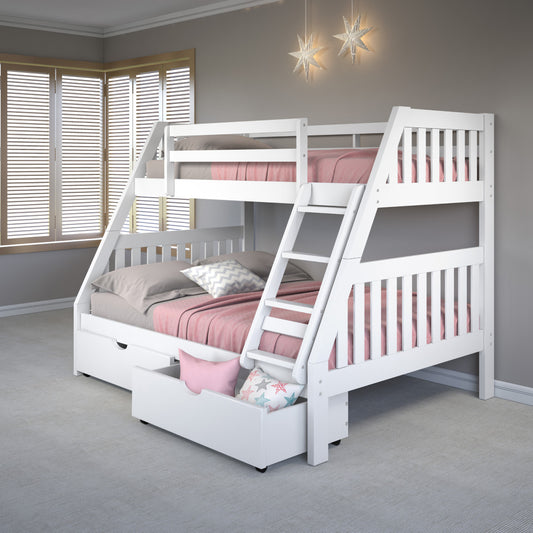TWIN/FULL MISSION BUNK BED W/DUAL UNDER BED DRAWERS IN WHITE FINISH