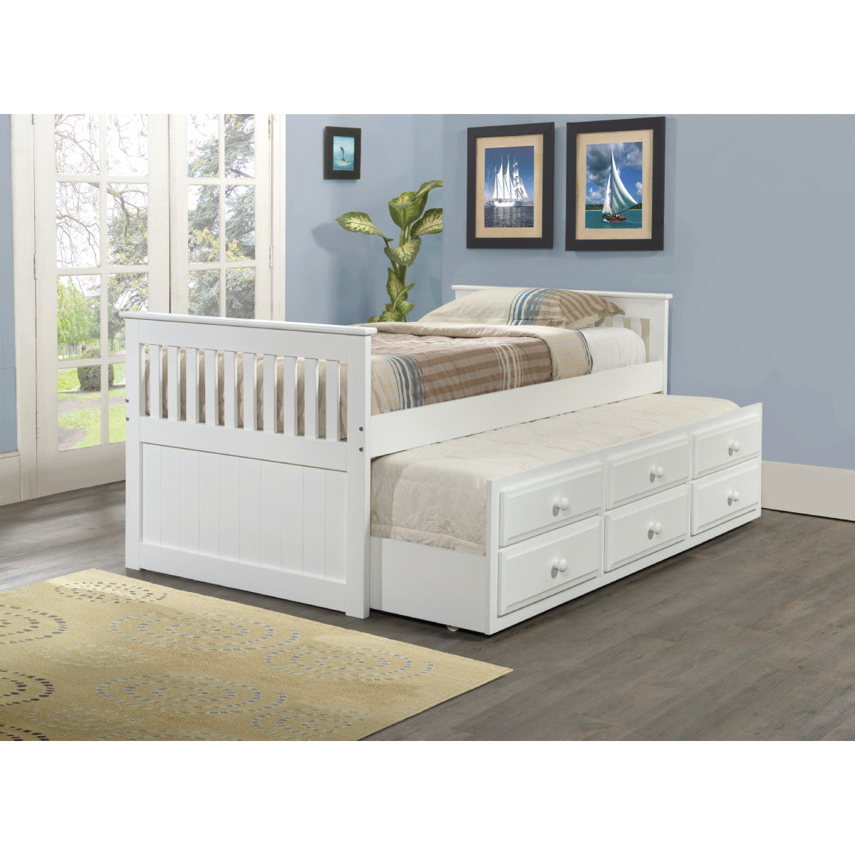 TWIN MISSION CAPTAINS TRUNDLE BED WHITE