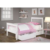 TWIN MONACO MISSION BED AND DUAL UNDER BED STORAGE DRAWERS IN WHITE FINISH