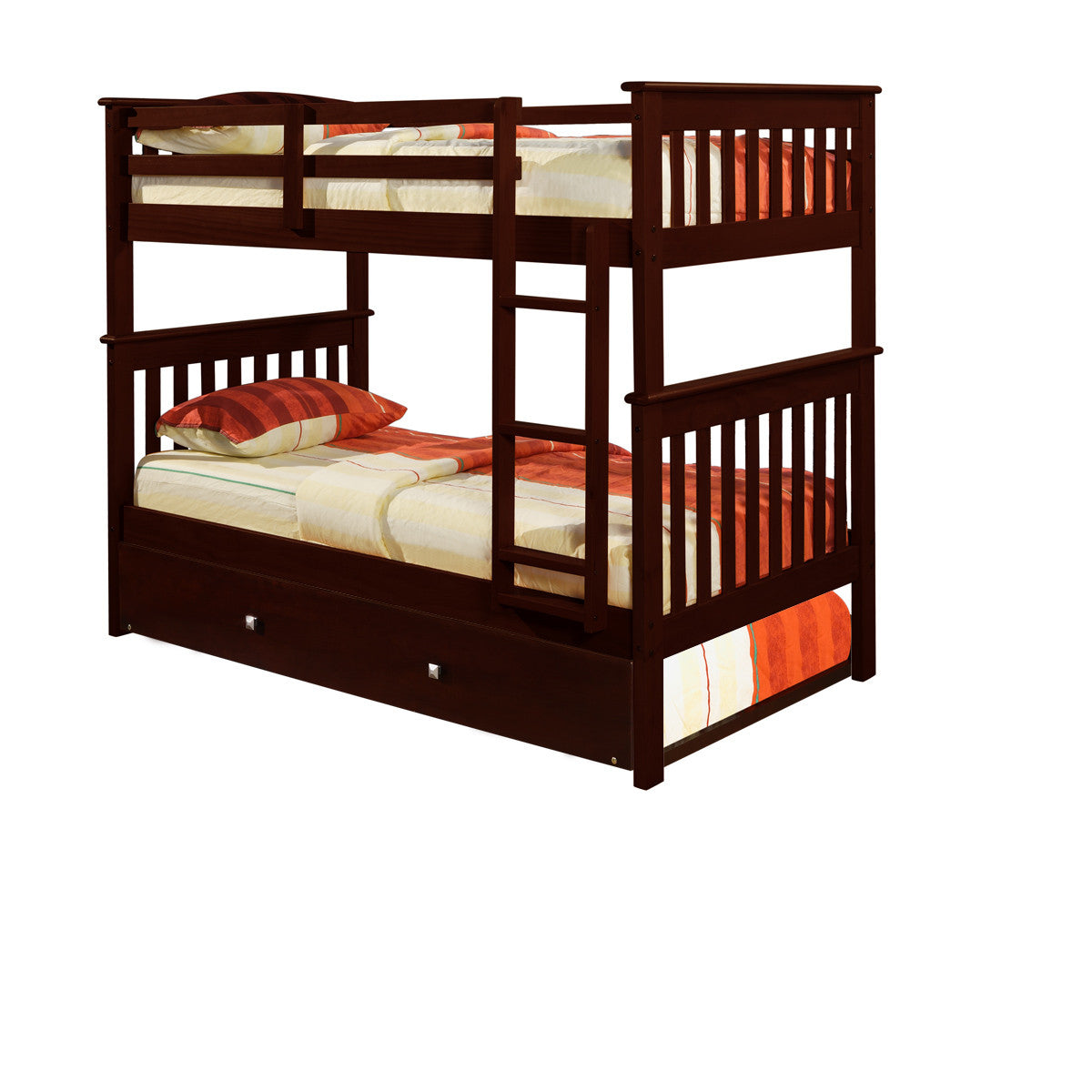 TWIN/TWIN MISSION BUNK BED WITH TRUNDLE BED CAPPUCCINO FINISH