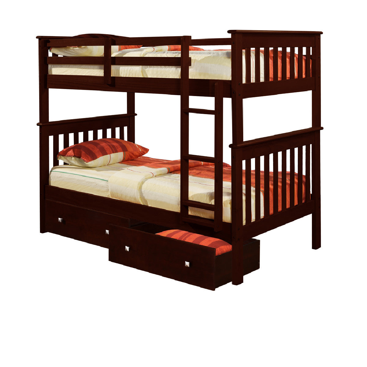 TWIN/TWIN MISSION BUNK BED WITH UNDER BED DRAWERS CAPPUCCINO FINISH