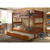 TWIN/TWIN MISSION BUNK BED WITH TRUNDLE BED IN LIGHT ESPRESSO FINISH